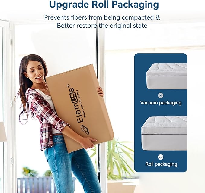 ELEMUSE Twin Cooling Mattress Topper, Extra Thick 1300gsm Mattress Pad for Back Pain Relief, Plush 500TC Cotton Pillow Top with Deep Pocket, Overfilled with Mixed Advansa Down Alternative Filling