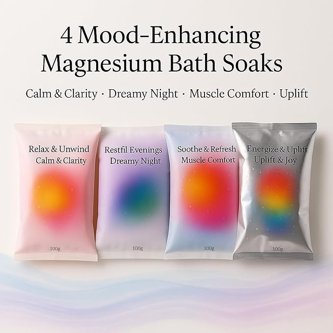 Flewdstress Care Magnesium Bath Soak Set – 12 Soaks, 4 Relaxing Varieties – for Relaxation, Restful Nights, Muscle Comfort & Uplifted Mood