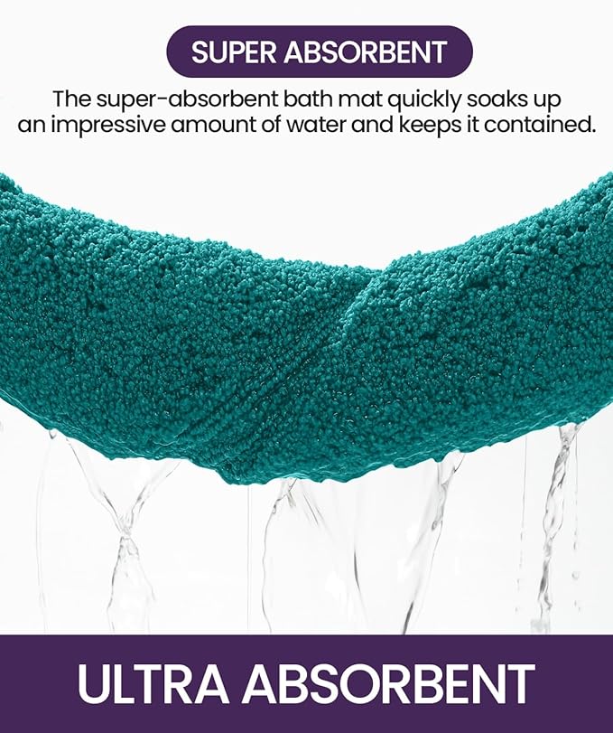 DEXI Bathroom Rugs 24x16, Washable Non Slip Bath Mat for Shower Floor, Absorbent Quick Dry Bathmat with Rubber Backing, Ultra Soft Plush Carpet for Tub, Teal