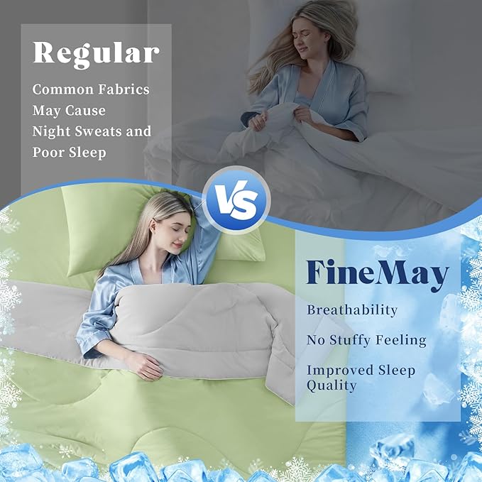 Cooling Comforter Twin Size, Double-Sided Cooling Blanket for Hot Sleepers & Night Sweats, Arc-Chill Q-Max > 0.4 Breathable Ice Blanket, Lightweight Cold Comforter (68''x90'', Light Green)