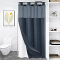 Small No Hook Shower Curtain with Snap in Liner, Polyester Textured Shower Curtain with Liner Set, Waterproof Washable Hotel Style Shower Curtains for Bathroom, 54Wx80H, Navy