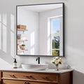 Koonmi Black Framed Bathroom Mirror - Shatterproof 38"x26" Tempered Glass, HD No Distortion, Horizontal/Vertical Mount, Modern Matte Aluminum Alloy Frame