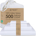 Threadmill 500 Thread Count Full Size Damask Stripe, 4 Pc Luxury Cotton Sheet Set, Silky Smooth Hotel White Sheets with 16" Elasticized Deep Pocket, 2 Pillowcases & Free Tote Bag