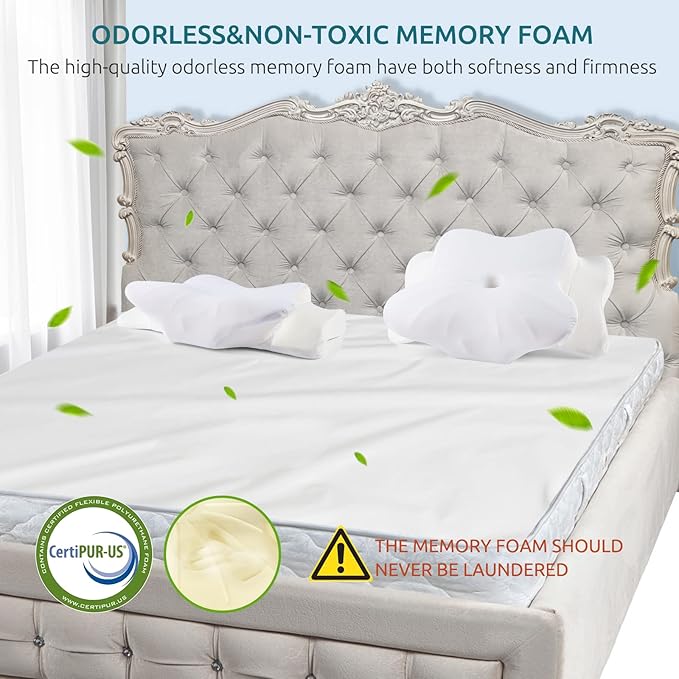 DONAMA Cervical Pillow for Neck and Shoulder,Contour Memory Foam Pillow,Ergonomic Neck Support Pillow for Side Back Stomach Sleepers with Pillowcase