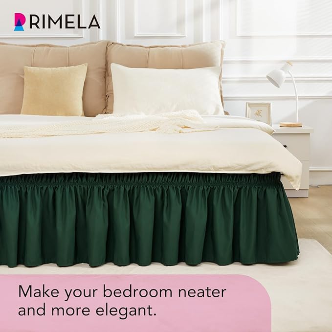 RIMELA Dark Green Bed Skirt King Size 15 Inch Drop, Elastic Wrap Around Bed Skirt King Dust Ruffle for Bed, Soft and Solid Fabric Bedding Bedskirt Machine Washable Easy to Install