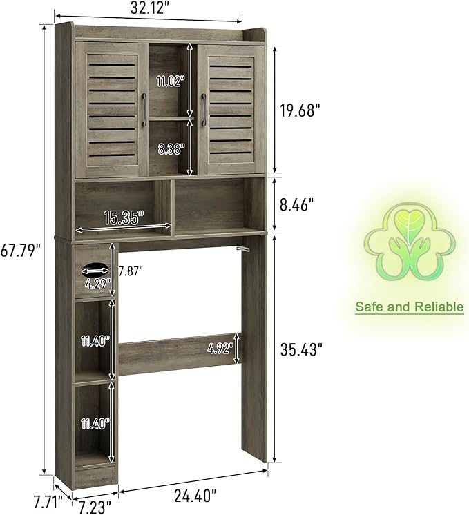 Over The Toilet Storage Cabinet, Farmhouse Storage Cabinet Over Toilet with 2 Louvered Door，Home Space-Saving Toilet Rack, for Restroom, Laundry， Bathroom