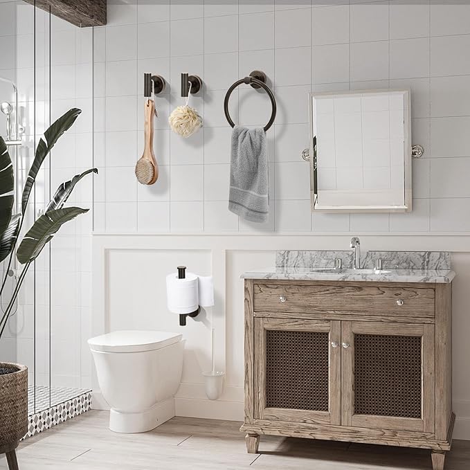 4 Piece Oil Rubbed Bronze Stainless Steel Bathroom Hardware Set Include Hand Towel Ring, Toilet Paper Holder,and 2 Robe Towel Hooks,Bathroom Accessories Set Oil Rubbed Bronze