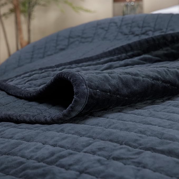 Elegant Life Home Reversible Royal Cotton Velvet Pic-Stitch Bedding Quilt - Queen Quilt - 88" x 92", Dusty Blue