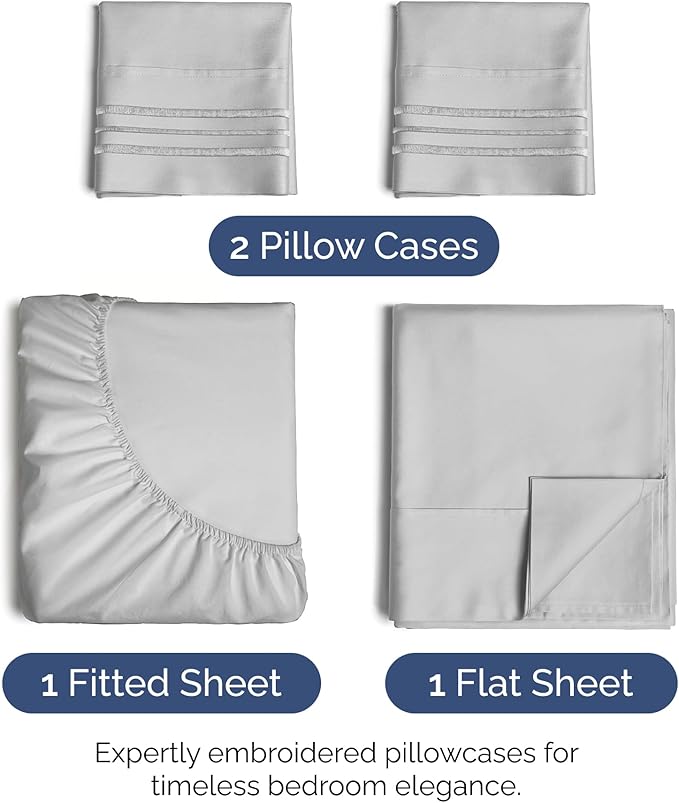 Queen Size 4 Piece Sheet Set - Extra Soft, Breathable & Cooling Sheets - Hotel Luxury Durable Bed Sheets for Women & Men - Deep Pockets, Easy-Fit & Wrinkle-Free Sheets - Soft Grey Oeko-Tex Bed Sheets