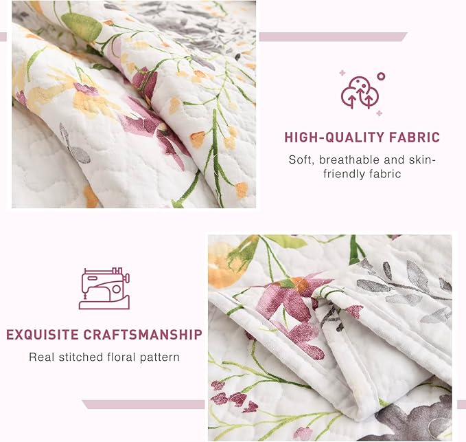 Lady Ann Oversized Cal King Bedspreads for Extra Bed 120x120, Wild Floral Printed Quilt Set 100% Cotton Flower Botanical Pattern Bedding, Vintage Coverlet with Pillow Shams for All Season, 3 PCS