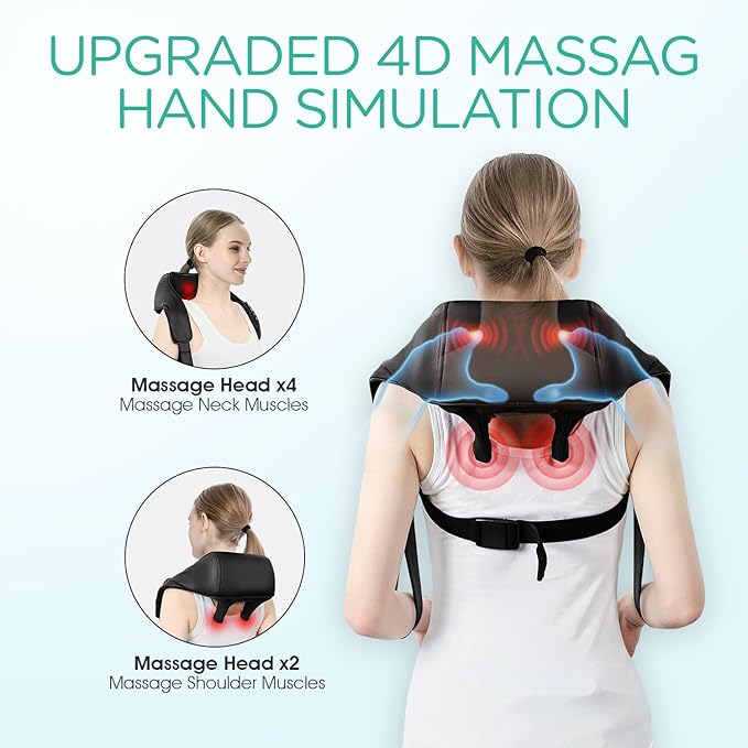 VOYOR-HEALTH Neck Massager with Heat, Electric Shiatsu Shoulder Massager for Pain Relief, Cordless Deep Tissue 4D Kneading Massage for Neck, Traps, Back and Leg, Gifts for Men Women Dad Mom PJ101