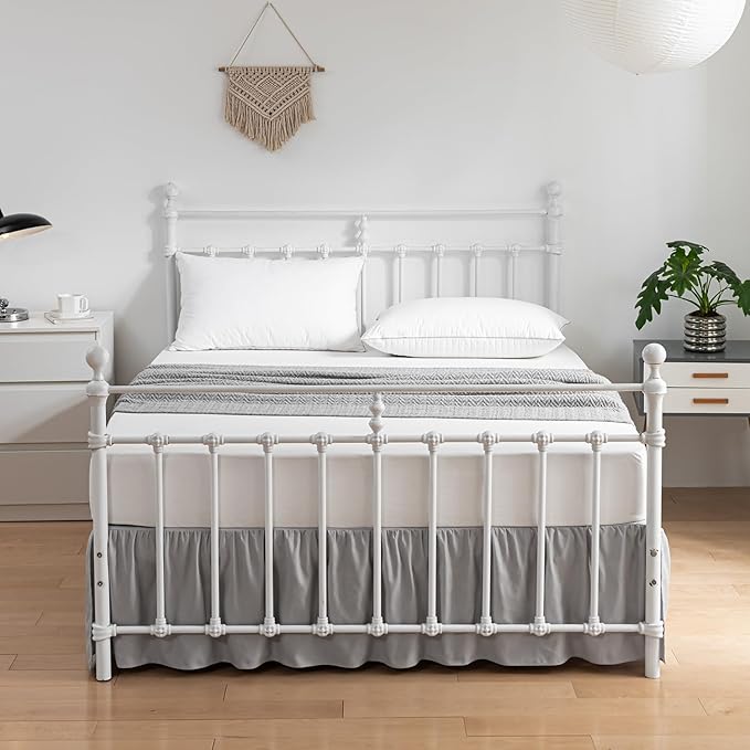 King Size Bed Skirt Ruffled Bed Skirt with Split Corners, 18 Inch Drop Dust Ruffle Bed Skirt with Platform, Light Gray (King - 18" Drop)