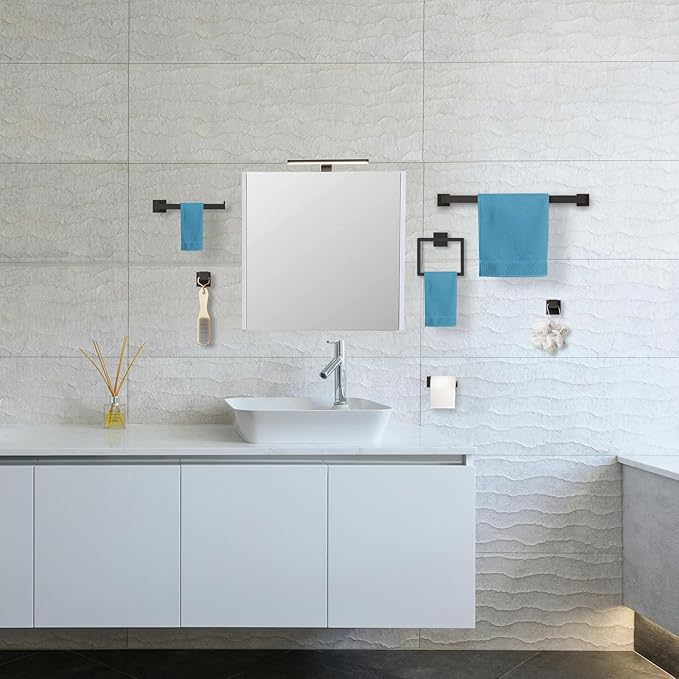 10-Pieces Matte Black Bathroom Accessories Set, 16 Inch Bath Towel Bar Set, SUS 304 Stainless Steel Bathroom Hardware Set, Towel Racks for Bathroom Wall Mounted