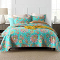 Cotton Bedspread Bedding Coverlet Quilt Sets, Reversible Vintage Branch Floral Bedspread comforters, (Vintage Turquoise Paisley Floral Pattern, Queen Size)