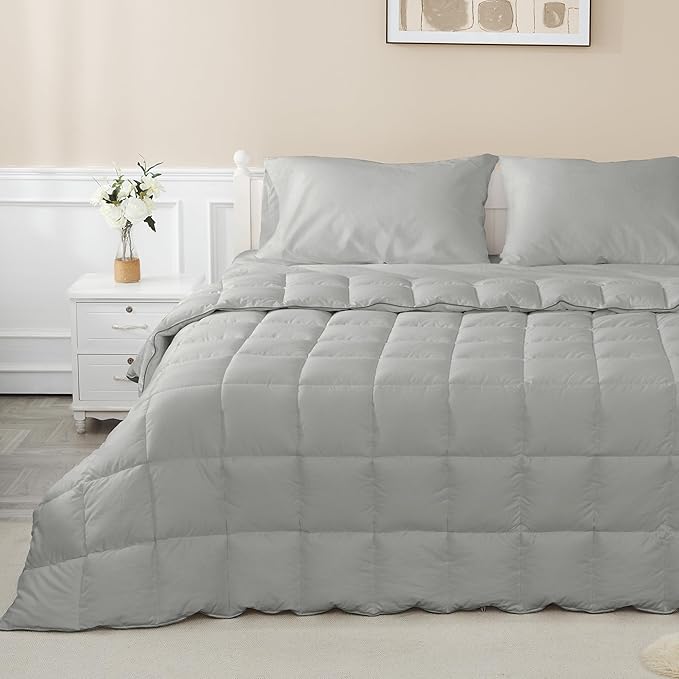 sunflower Comforter Twin Duvet Insert Twin XL Comforter Down Alternative Filling 100% Cotton Shell All Season for Dorm Warm Breathable Noiseless Silver Gray Machine Washable with Corner Taps
