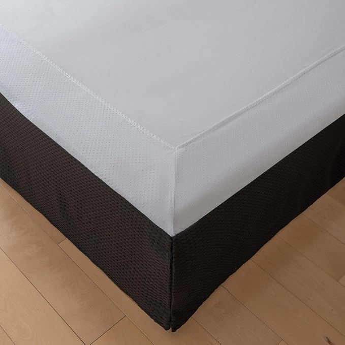 Queen Bed Skirt, Wrap Around Bed Skirt with Pleated Corner, 18 Inch Drop Pleated Waffle Weave Bedskirts, Anti-Slip, Microfiber, Black, 18'' Queen