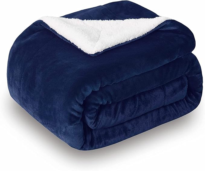 SOCHOW Sherpa Fleece Throw Blanket, Double-Sided Super Soft Luxurious Plush Blanket Throw Size, Navy Blue, 50x60 inches