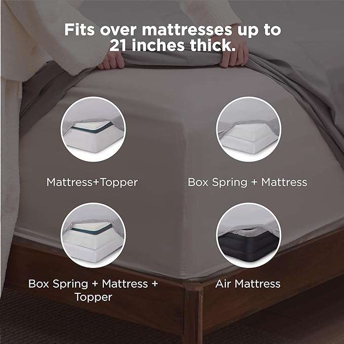 Bedsure Deep Pocket Full Size Bed Sheets Set - Fits Mattresses Up to 21 Inches Thick - 4 Piece GentleSoft Bed Sheets, Moisture Wicking, Cooling Bedsheet & Pillowcases, Easy & Secure Fit, Light Grey