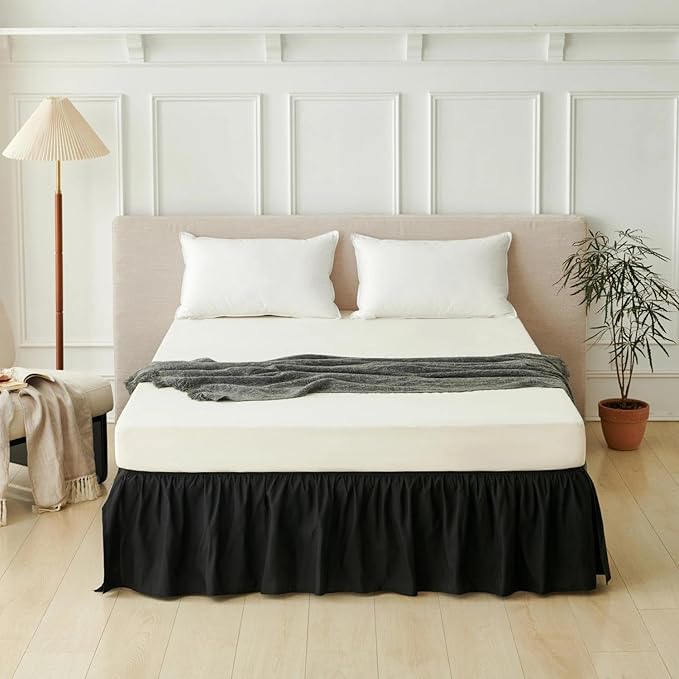 Bed Skirt Full Size Ruffled Bed Skirt with Split Corners, Black Full Bed Skirts 16 Inch Drop with Platform, 16'' Full, Black