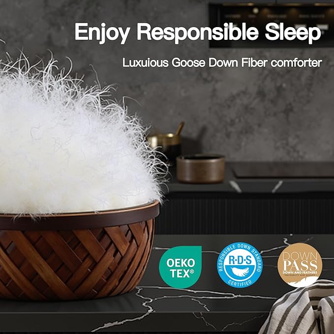 Goose Down Fiber Comforter California King Size, 100% Cotton Luxurious Hotel Duvet Insert for All Season, Fluffy and Cozy with 8 Corner Tabs Medium Warmth 104 x 96 Inch White