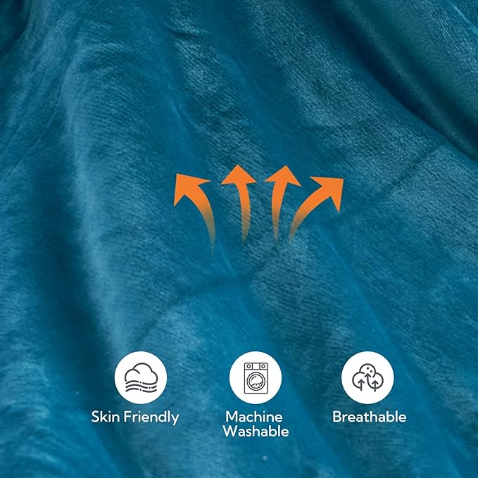 Electric Heated Blanket Twin Size 62”x84”,Soft Warmth Cozy with 5 Heating Settings 10 Hours Auto-Off, One Touch Operation, Machine Washable, Teal/Blue Green