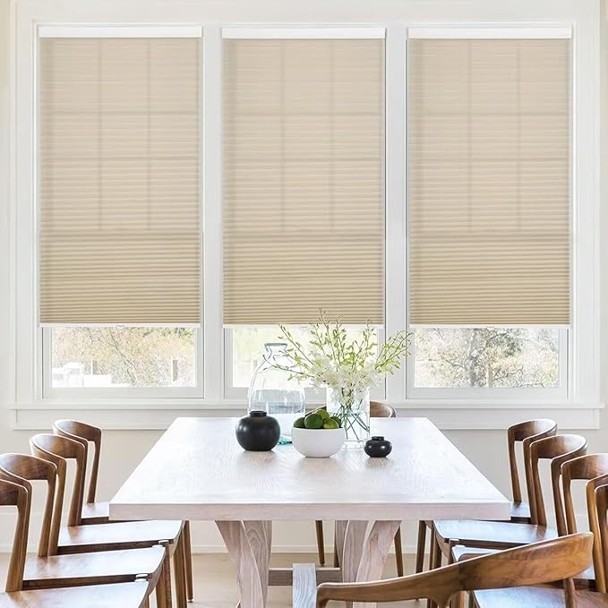 MYshade 1.5-Inch Cellular Cordless Light Filtering Shades,Thermal Insulating Noise Reducing Waterproof Blinds,Honeycomb Window Treatments for Indoor Light Control (Beige-24 W x 50" H)