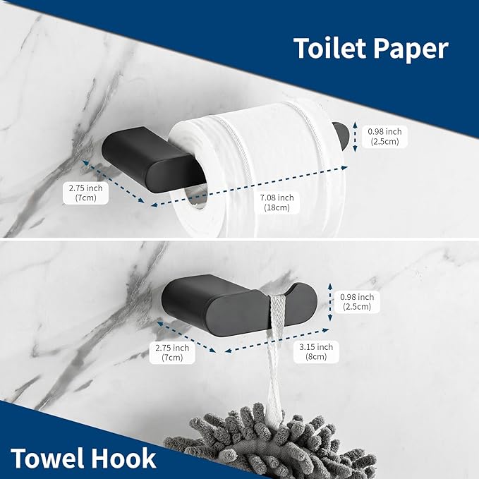 Bathroom Hardware Set, 4-Piece Towel Rack Towel Bar Towel Holder Toilet Paper Holder Towel Hooks Wall Mounted Bath Towel Bars Matte Black Stainless Steel Bathroom Accessories Set, 23 inch
