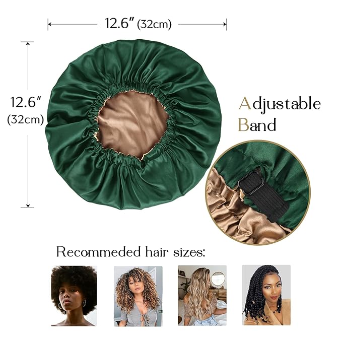 YANIBEST Adjustable Silk Bonnet Double Layer Satin Bonnet Hair Bonnet for Sleeping Bonnets for Women Hats Curly Natural Hair, Green