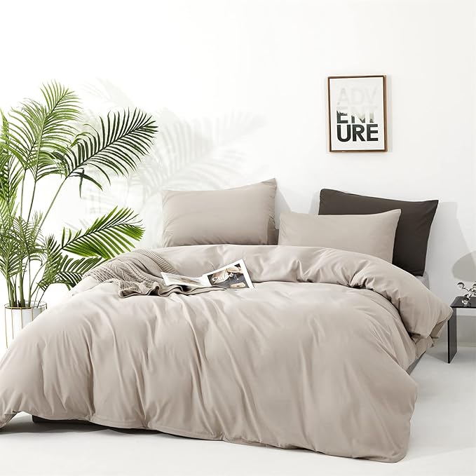 Cottonight Beige Coffee Comforter Set Full Khaki Bedding Comforter Set Solid Blanket Quilts Beige Modern Soft Breathable Taupe 3 Piece Classic Stylish Bedding Set for Full Bed