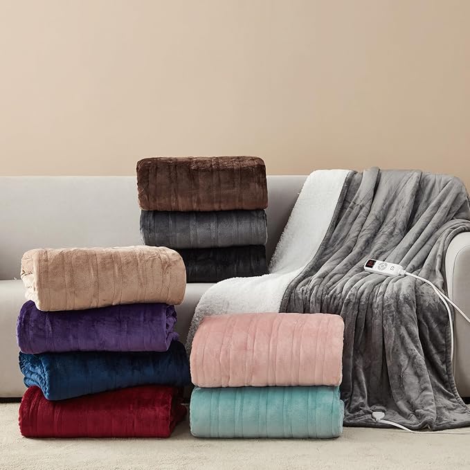 EHEYCIGA Heated Blanket Electric Blanket Twin - Heating Blanket with 9 Heating Levels & 10 Hours Auto Off, Soft Cozy Sherpa Washable Blanket with Fast Heating, 62 x 84 Inches