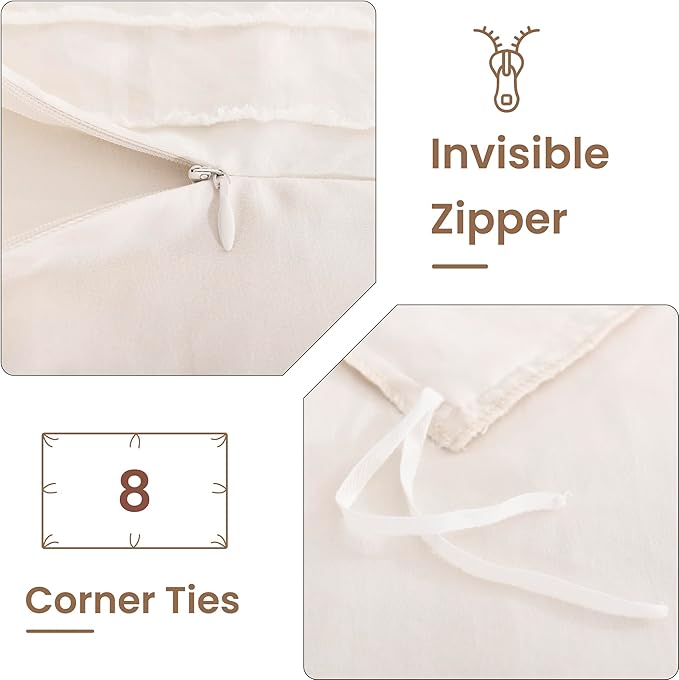 NEXHOME PRO Duvet Cover Full Size, Light Khaki 3 Pieces Boho Tufted Duvet Cover Set, Soft and Lightweight Microfiber Comforter Cover Set for All Season (Light Khaki Full, 80 x 90)-No Comforter