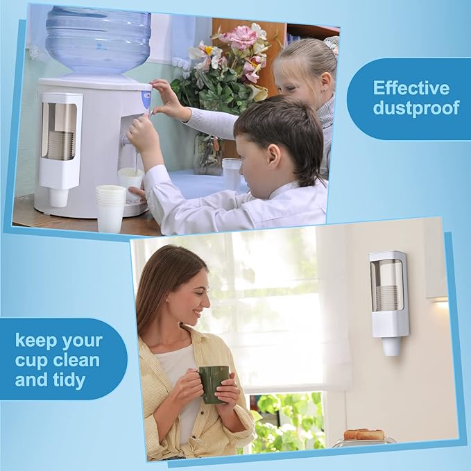 Chengu 2 Pieces Bathroom Cup Dispenser, Wall Mounted Pull Type Water Cup Holder Fits 3-5 oz Small Adhesive Dispenser with Paste Plate for Home, Bathroom, Office Hospital(White)
