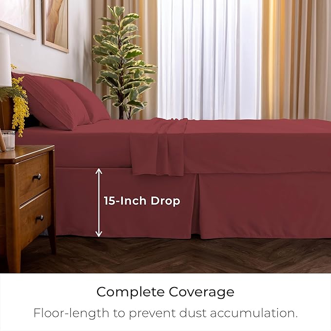 Mellanni Bed Skirt Cal King Size- Bed Skirting - 15-Inch Tailored Drop Pleated Dust Ruffle - Hotel Luxury Bedding - Wrinkle, Fade, Stain Resistant - 1 Bedskirt (Cal King, Brick Red)