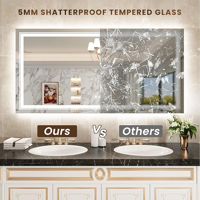 WTTY RGB LED Mirror for Bathroom,72"x32" Large LED Bathroom Mirror with Backlit and Front Light,Stepless Dimmable,Anti-Fog,Lighted Bathroom Vanity Mirror for Wall,Shatterproof,Memory Function