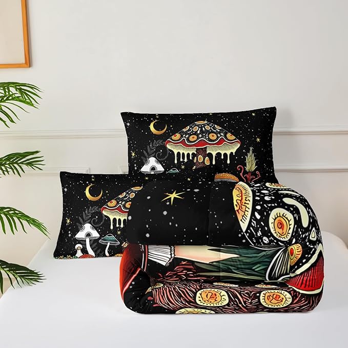Mushroom Comforter Full Bed Set，Full Size Mushroom Bedding Set，with 1 Comforter with 2 Pillow Case
