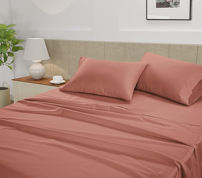 LANE LINEN Split King Bed Sheets for Adjustable Bed – 450 Thread Count Soft 100% Cotton Sheets, Breathable Sateen Weave, 15” Deep Pocket Fully Elasticized Fitted Sheet, Fade-Resistant, Rose Dawn
