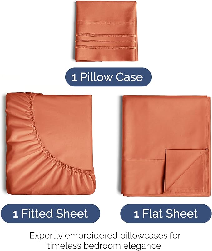 Twin XL Size 3 Piece Sheet Set - Extra Soft, Breathable & Cooling Sheets - Hotel Luxury Bed Sheets for Women & Men - Deep Pockets, Easy-Fit & Wrinkle-Free Sheets - Harvest Pumpkin Oeko-Tex Bed Sheets