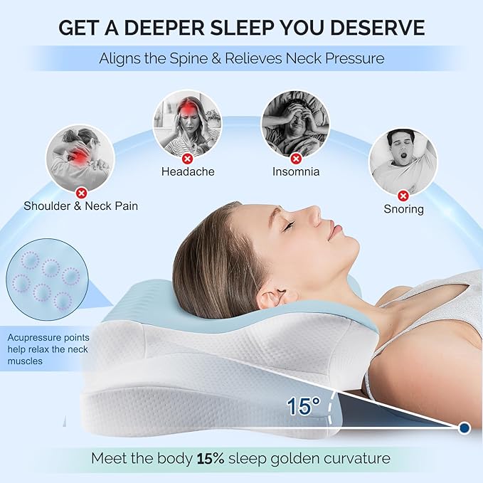 Cervical Pillow for Neck Pain Relief - Cooling Ergonomic Dual-Sided Orthopedic Neck Pillow with Ice Silk Pillowcase, Breathable Memory Foam Contour Pillow for Side, Back, Stomach Sleepers