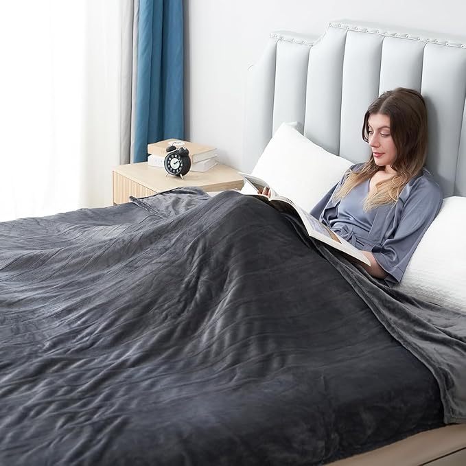 Electric Heated Blanket Queen Size 84"x 90",Dual Control Super Cozy Soft Warm with 5 Heat Levels &10 Hours Auto Off, Home Office Use & Machine Washable, Dark Gray