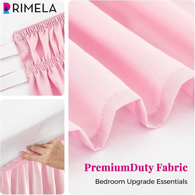 RIMELA Dusty Pink Bed Skirt King Size 18 Inch Drop, Wrap Around Elastic Bedskirt, Dust Ruffle for Adjustable Bed Base Machine Washable Easy to Install Bed Skirts