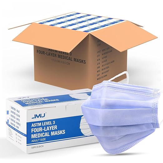 JMU Disposable Face Masks, (40Box, 2000Pcs) 4-Ply ASTM Level 3 Medical Mask for Adults, Purple