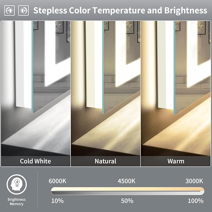 LED Mirror for Bathroom, 72x36 Inch Backlit + Front Lighted Bathroom Vanity Mirror with Lights for Wall, Double Light Strips, 3 Colors, Shatter-Proof, Anti-Fog and Brightness Memory