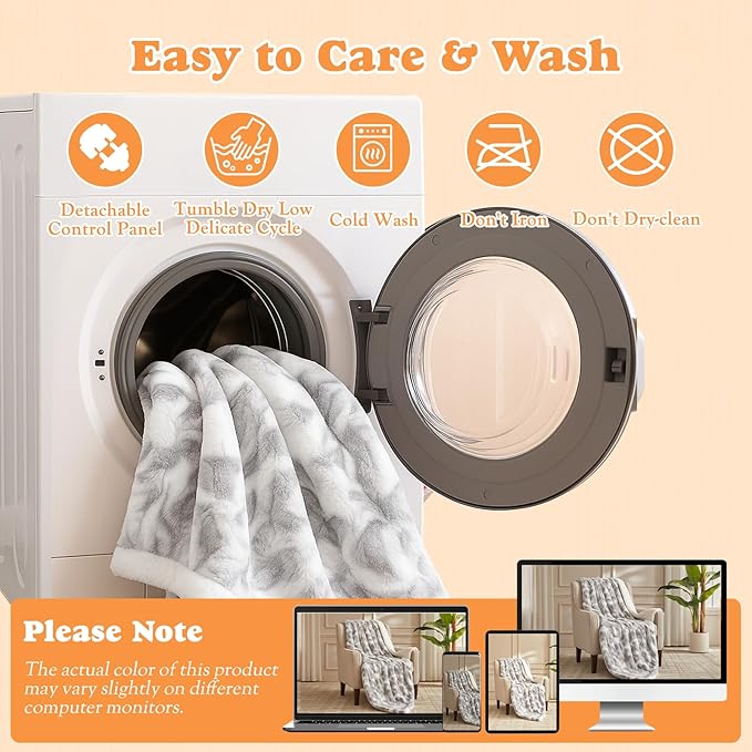 Heated Throw Blanket Faux Fur & Sherpa, Safe Electric Blanket ETL & FCC Certified, Soft Warm 6 Heating Levels & 4 Hours Auto-Off, Machine Washable, 50"x60" Light Grey & White Pattern