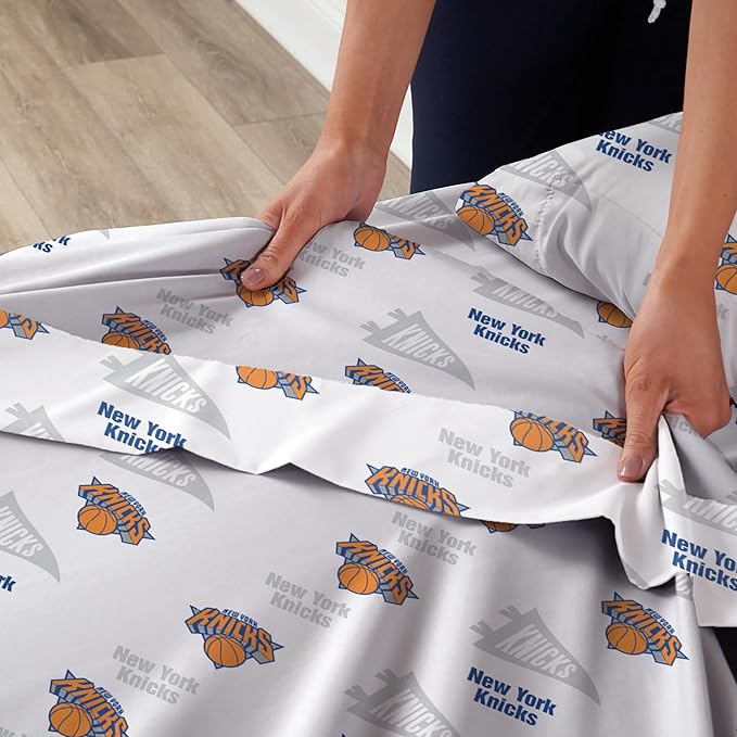 Northwest Officially Licensed New York Knicks NBA Queen Size Sheet Set – Soft Team Logo Bedding for Dorms, Bedrooms, Fan Caves & Game Day Style