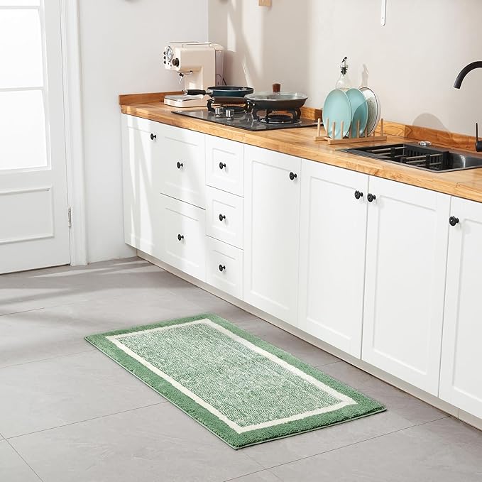 CozeCube Bath mats for Bathroom Non Slip, Fluffy Absorbent Microfiber Bath mat Washable, Aesthetic Bathroom Rugs, Long Sage Green Bath Runner, Sage Green, 59" x 24"