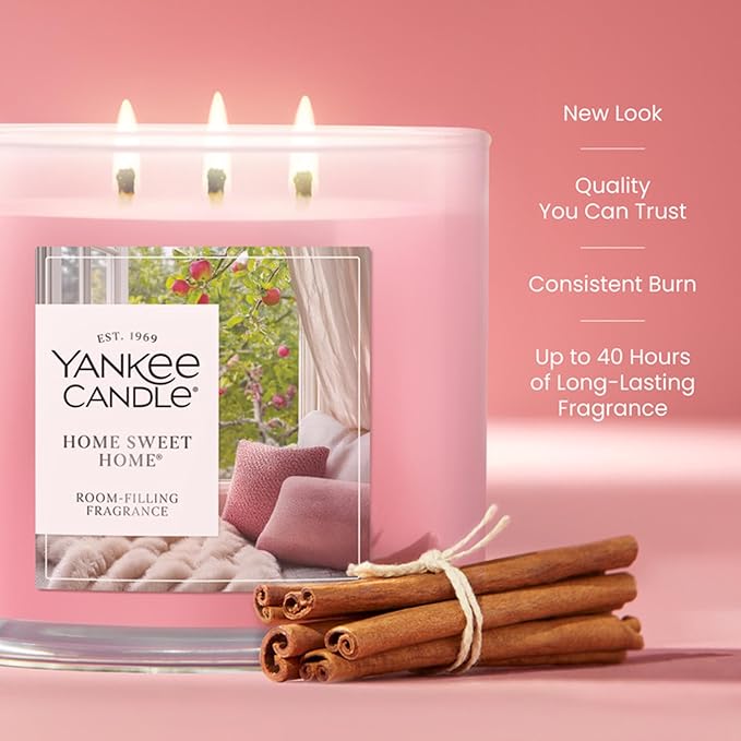 Yankee Candle Home Sweet Home, Fall Scented Candle, 14.5oz 3-Wick Candle Jar with up to 40 Hours Burn Time, Giftable, Holidays