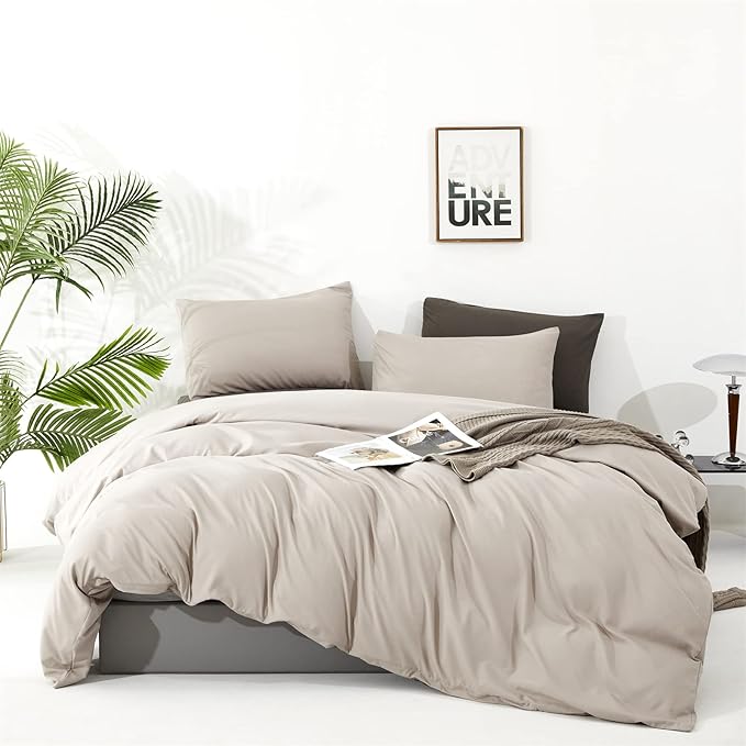 Cottonight Beige Coffee Comforter Set Full Khaki Bedding Comforter Set Solid Blanket Quilts Beige Modern Soft Breathable Taupe 3 Piece Classic Stylish Bedding Set for Full Bed
