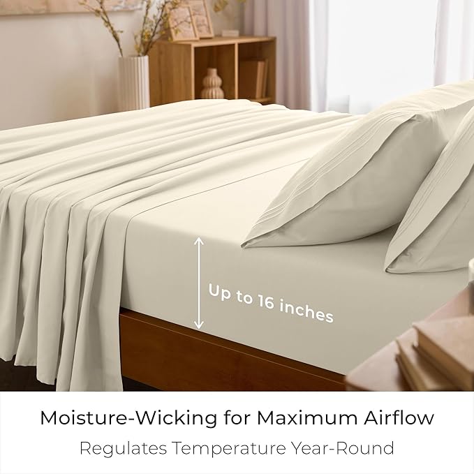 Mellanni King Sheets Set - 4 PC Iconic Collection Bedding - Hotel Luxury, Extra Soft, Cooling Bed Sheets - Wrinkle, Fade, Stain Resistant (King, Golden Ivory)