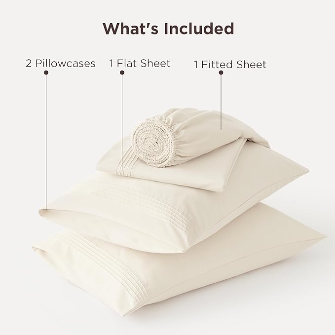 Bedsure Deep Pocket Queen Sheets Set - Fits Mattresses Up to 21 Inches Thick - 4 Piece GentleSoft Bed Sheets, Moisture Wicking, Soft & Cooling Bedsheet & Pillowcases, Easy & Secure Fit, Ivory