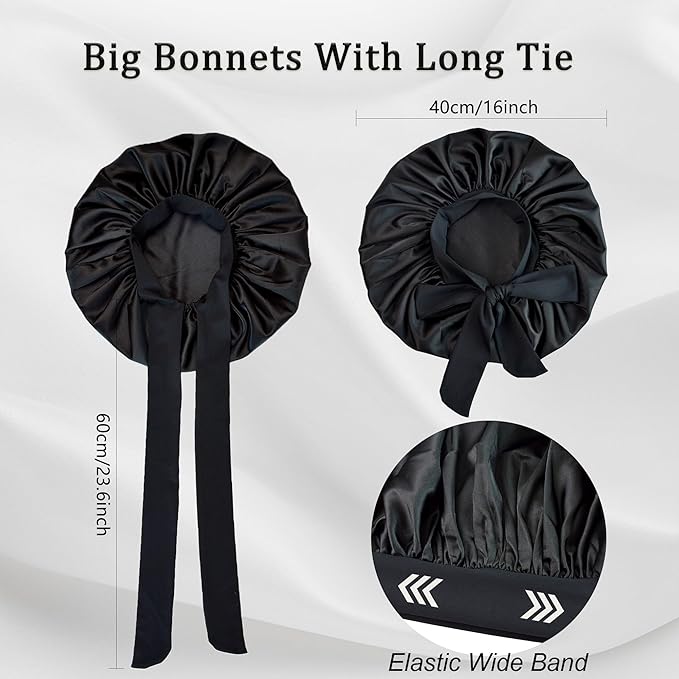 Silk Bonnet for Sleeping Women Satin Bonnet Double Layer Night Sleep Cap with Elastic Tie Band for Curly Natural Hair